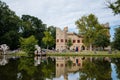 Januv hrad, South Moravia, Czech Republic, 04 July 2021: John`s Castle or Janohrad ancient artificial ruins above river,