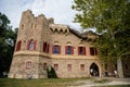 Januv hrad, South Moravia, Czech Republic, 04 July 2021: John`s Castle or Janohrad ancient artificial ruins above river,