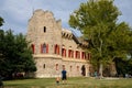 Januv hrad, South Moravia, Czech Republic, 04 July 2021: John`s Castle or Janohrad ancient artificial ruins above river,