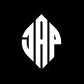 JAP circle letter logo design with circle and ellipse shape. JAP ellipse letters with typographic style. The three initials form a Royalty Free Stock Photo