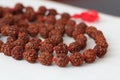 Japa mala. Prayer beads made from the seeds of the rudraksha tree Royalty Free Stock Photo