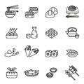 Japanese food Sushi icon set. Thin Line Style stock vector. Royalty Free Stock Photo