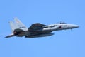 Japan Air Self-Defense Force Boeing F-15J Eagle scrambling with full afterburners. Royalty Free Stock Photo