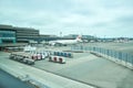 Japan airline airplane, take off from tokyo city on surface of r