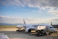 Japan Airlines JAL airplanes in Kansai International Airport, Osaka, Japan.