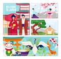 Japan banner background concept, vector illustration. Travel culture landmark symbol design, asia japanese holiday art