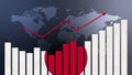 Japan bar chart graph with ups and downs, increasing values, concept of economic recovery and business improving, businesses