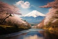 Japan beautiful landscape Mountain Fuji. Generative AI Royalty Free Stock Photo