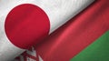 Japan and Belarus two flags textile cloth, fabric texture