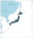 Japan - blue map with neighboring countries and names