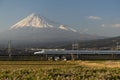 Japan Bullet Train and Mount Fuji in the Background Royalty Free Stock Photo