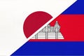 Japan and Cambodia, symbol of two national flags. Relationship between Asian countries