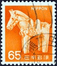 JAPAN - CIRCA 1966: A stamp printed in Japan shows ancient clay horse, circa 1966.