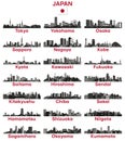 Japan cities skylines silhouettes vector set