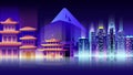 Japan city night neon style architecture buildings town country travel