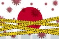 Japan Coronavirus quarantine concept. Covid-19, MERS-Cov. Yellow and black stripes on national flag. Vector.