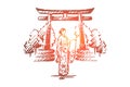 Japan, country, Sakura, traditional, Asia concept. Hand drawn isolated vector.