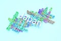 Japan, country travel destination keyword words cloud. For web page, graphic design, texture or background. 3D rendering.