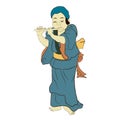 Japan culture, japanese kids with musical instruments playing music isolated vector illustration. Edo period ukiyo-e