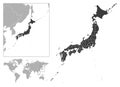 Japan - detailed country outline and location on world map.