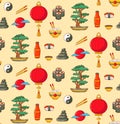 Japan doodle icons seamless vector pattern