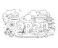 Japan doodle illustration. Line art.