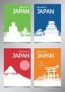 Japan famous landmark and symbol in silhouette style with multi color theme brochure set Royalty Free Stock Photo