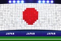 Japan flag card stunts. Japan soccer or football stadium background.