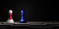 Japan flag and European Union or EU flag print screen on pawn chess on chess board with dark background for economy  alliance and Royalty Free Stock Photo