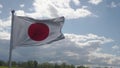 Japan flag on flagpole waving against blue sky. 3d illustration