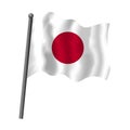 Japan flag on flagpole waving in wind. Vector isolated illustration of Japanese flag white with red circle Royalty Free Stock Photo