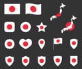 Japan flag icons set, Japanese flag symbol