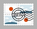Japan flag and mount fuji on postage stamps Royalty Free Stock Photo