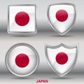 Japan Flag in 4 shapes collection with clipping path