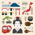 Japan Flat Icons Design Travel Concept. Vector Royalty Free Stock Photo