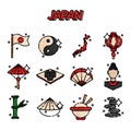 Japan Flat Icons Royalty Free Stock Photo