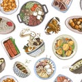 Japan food seamless pattern with dishes
