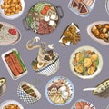 Japan food seamless pattern top view