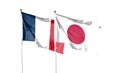 Japan and France flags against cloudy sky. waving in the sky Royalty Free Stock Photo