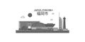 Japan, Fukuoka city skyline isolated vector illustration, icons