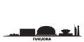 Japan, Fukuoka city skyline isolated vector illustration. Japan, Fukuoka travel black cityscape