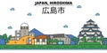 Japan, Hiroshima. City skyline architecture . Editable