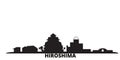 Japan, Hiroshima city skyline isolated vector illustration. Japan, Hiroshima travel black cityscape