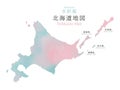 Japan Hokkaido region map with watercolor texture