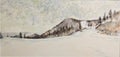 Japan Hokkaido snow mountain oil closeup texture painting