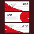 Japan Horizontal Banners Templates Set, Card with Paper Stork, Bamboo, Blossoming Sakura Vector Illustration Royalty Free Stock Photo