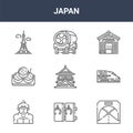 9 japan icons pack. trendy japan icons on white background. thin outline line icons such as tunnel, shinkansen, taiko . japan icon