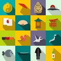 Japan icons set flat