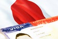 Japan immigration document close up. Passport visa on Japan flag. Japan visitor visa in passport,3D rendering. Japan multi Royalty Free Stock Photo