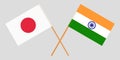 Japan and India. Japanese and Indian flags. Official colors. Correct proportion. Vector